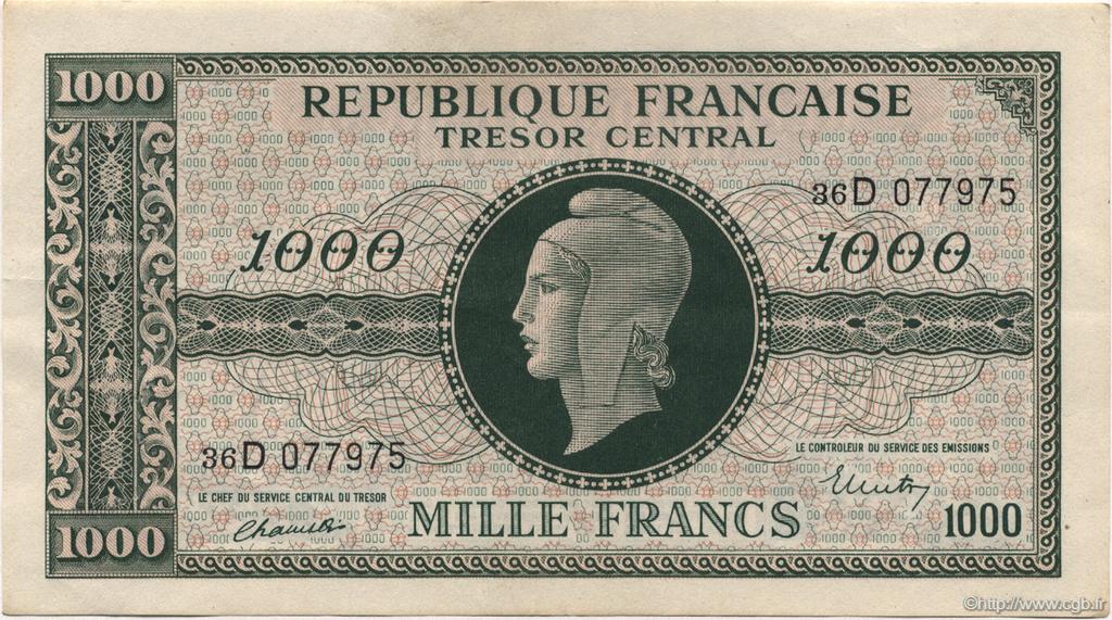 1000 Francs chiffres maigres FRANCE  1945 VF.13.01 pr.SUP