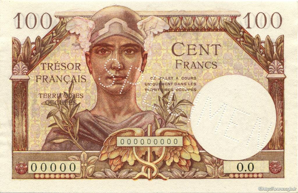 100 Francs TRÉSOR FRANCAIS Spécimen FRANCE  1947 VF.32.00Sp pr.NEUF