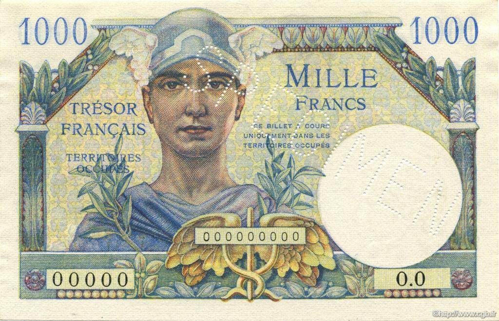 1000 Francs TRÉSOR FRANÇAIS Spécimen FRANCE  1947 VF.33.00Sp pr.NEUF