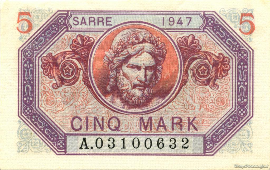 5 Mark SARRE FRANCIA  1947 VF.46.01 EBC+
