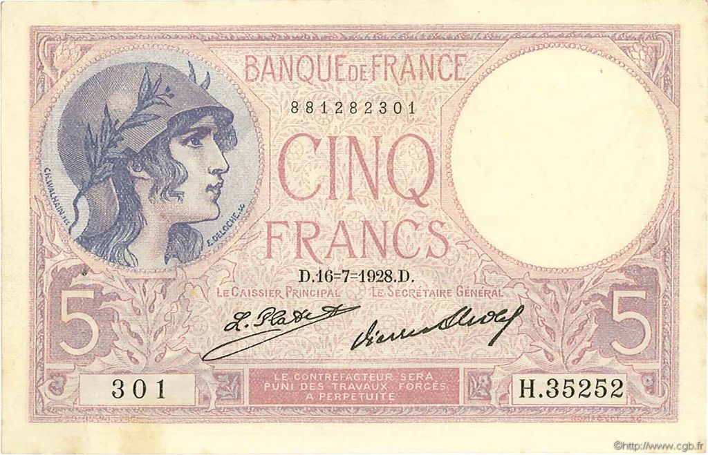 5 Francs FEMME CASQUÉE FRANCE  1928 F.03.12 SUP+