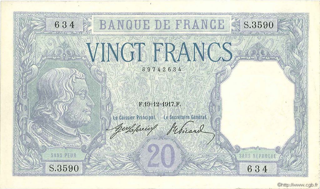 20 Francs BAYARD FRANCE  1917 F.11.02 SUP+