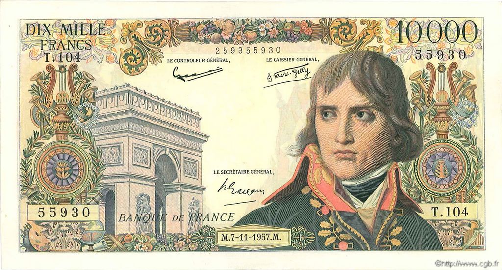 10000 Francs BONAPARTE FRANCE  1957 F.51.10 TTB+
