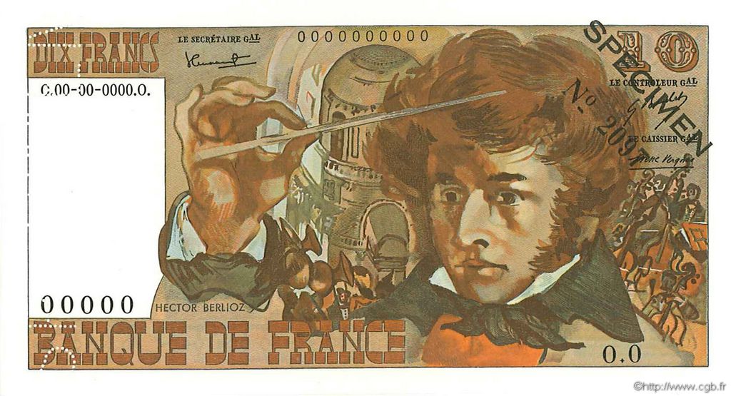 10 Francs BERLIOZ FRANCE  1972 F.63.01Spn1 pr.NEUF