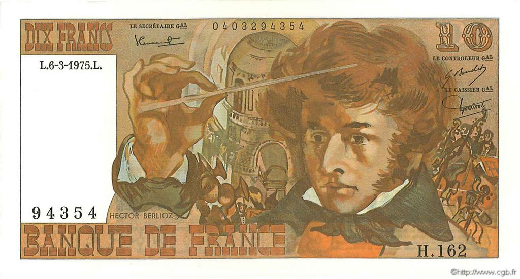 10 Francs BERLIOZ FRANCE  1975 F.63.09 SPL