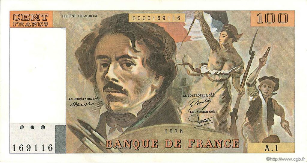 100 Francs DELACROIX FRANCE  1978 F.68.01 pr.SUP