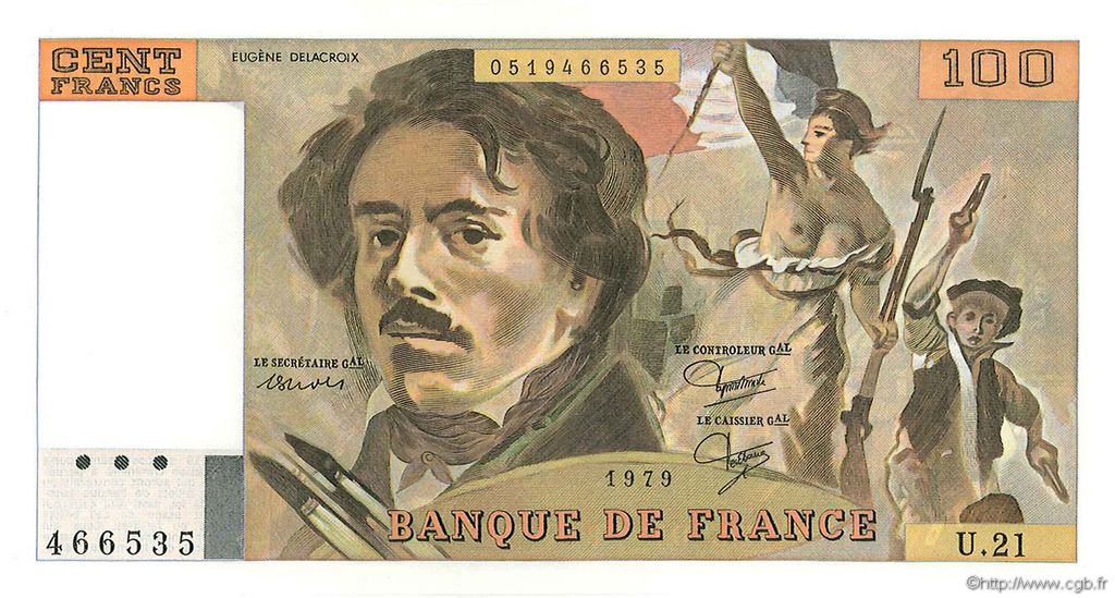 100 Francs DELACROIX modifié FRANCE  1979 F.69.03 NEUF