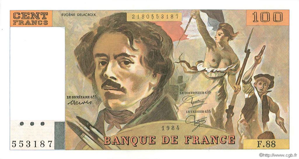 100 Francs DELACROIX modifié FRANCE 1984 F.69.08b NEUF