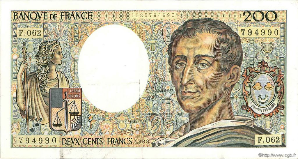 200 Francs MONTESQUIEU FRANCE  1988 F.70.08 TTB+