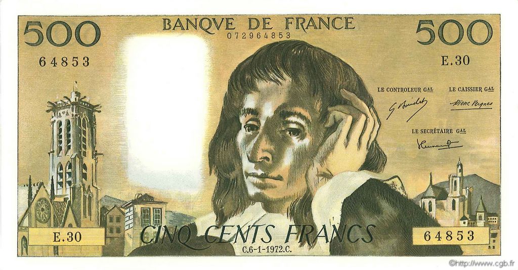500 Francs PASCAL FRANCE  1972 F.71.08 SPL