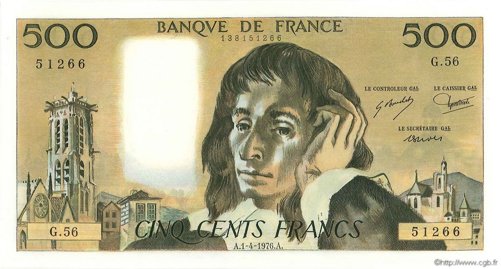 500 Francs PASCAL FRANCE  1976 F.71.14 SPL+