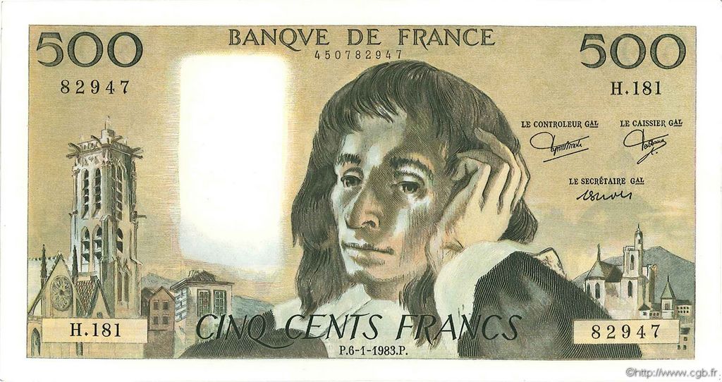 500 Francs PASCAL FRANCE  1983 F.71.28 SPL