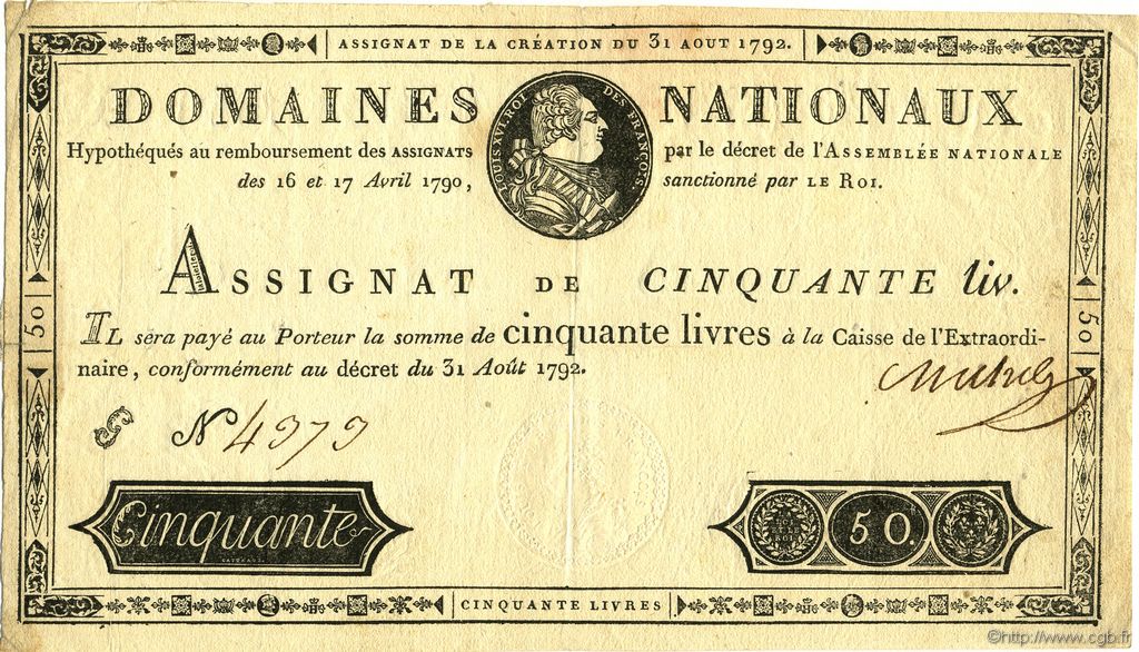 50 Livres FRANCE  1792 Muz.06 TTB