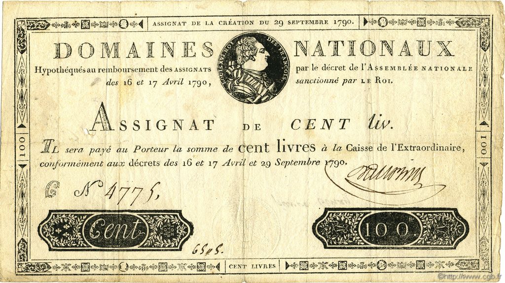100 Livres FRANCE  1790 Muz.12 pr.TTB