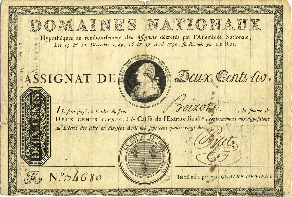200 Livres FRANCE  1790 Muz.14 TB