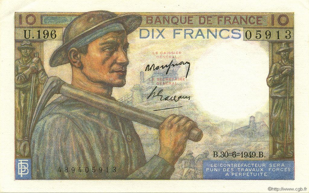 10 Francs MINEUR FRANCE  1949 F.08.22 pr.NEUF
