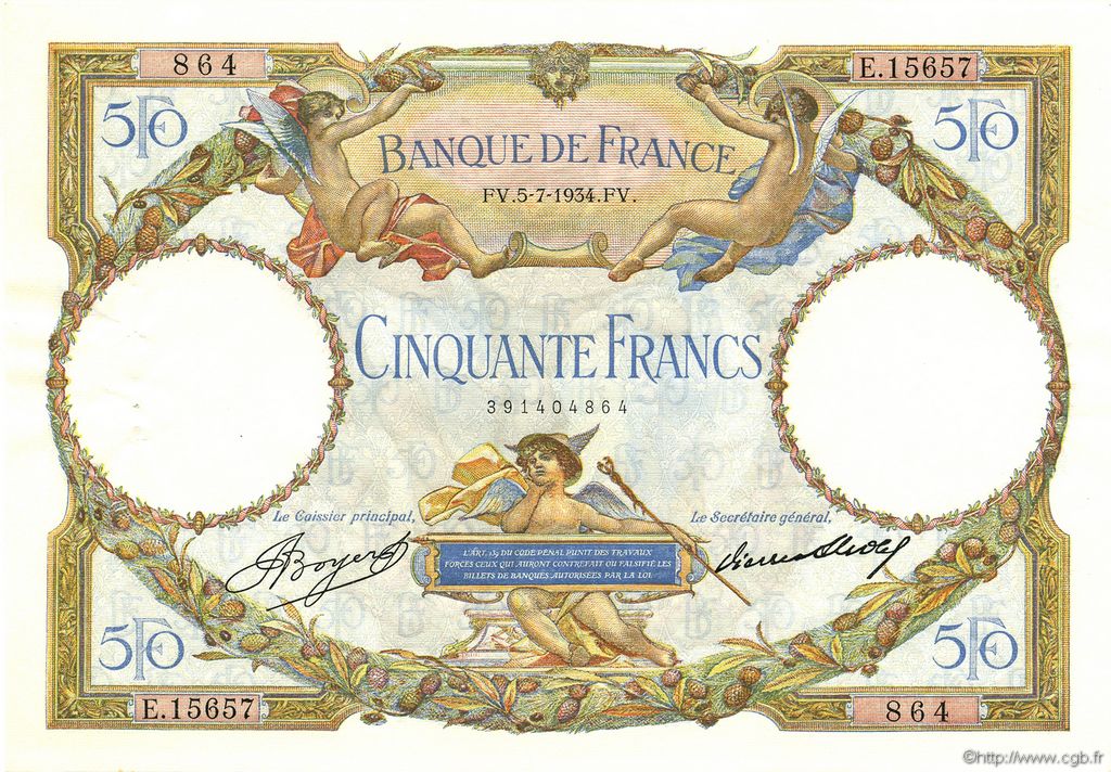 50 Francs LUC OLIVIER MERSON type modifié FRANCE  1934 F.16.05 SPL