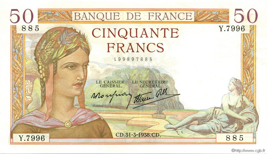 50 Francs CÉRÈS modifié FRANCE  1938 F.18.11 pr.NEUF