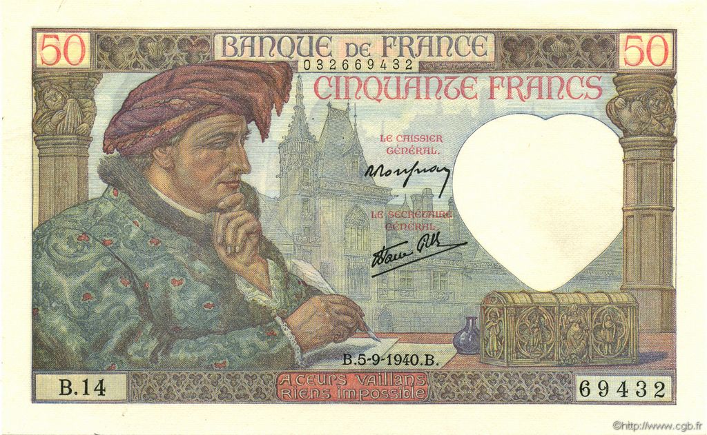 50 Francs JACQUES CŒUR FRANCE  1940 F.19.02 pr.NEUF