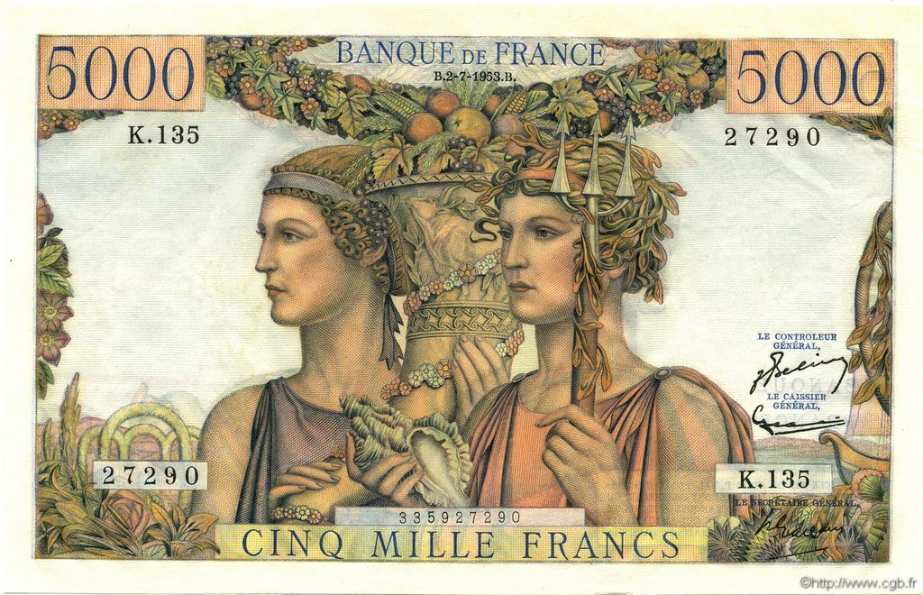 5000 Francs TERRE ET MER FRANCE 1953 F.48.09 pr.NEUF