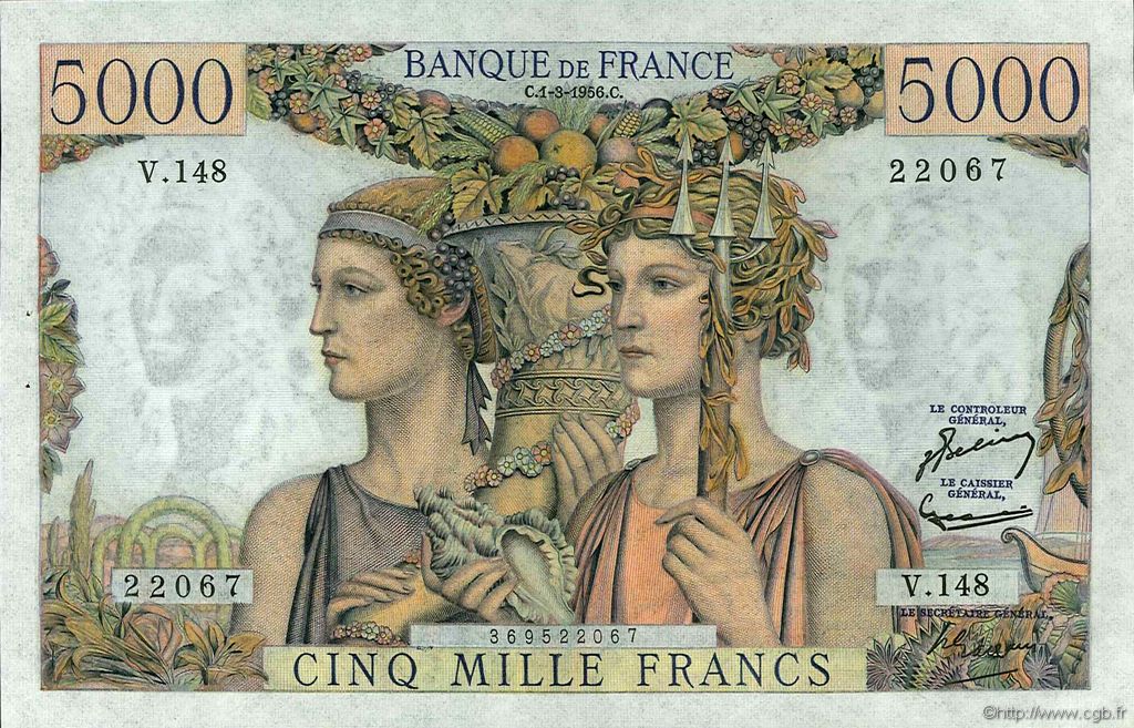 5000 Francs TERRE ET MER FRANCE  1956 F.48.11 SPL