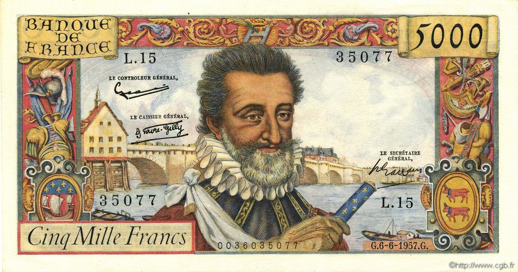 5000 Francs HENRI IV FRANCE  1957 F.49.02 SPL