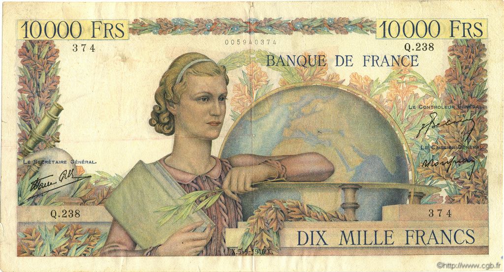 10000 Francs GÉNIE FRANÇAIS FRANCE  1946 F.50.10 TB