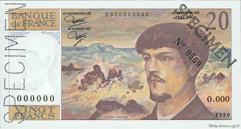 20 Francs DEBUSSY FRANCE  1980 F.66.01Spn2 NEUF
