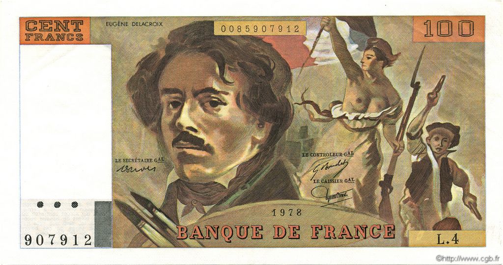 100 Francs DELACROIX modifié FRANCIA  1978 F.69.01c EBC+