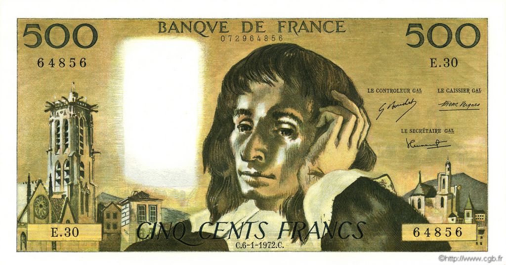 500 Francs PASCAL FRANCE  1972 F.71.08 SPL