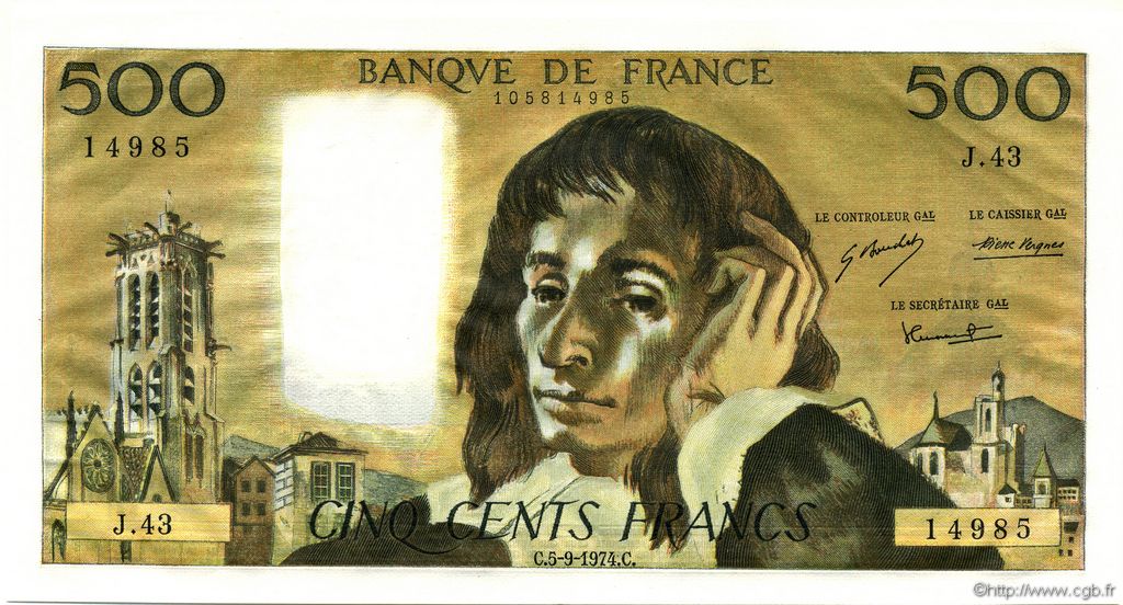 500 Francs PASCAL FRANCE  1974 F.71.11 NEUF