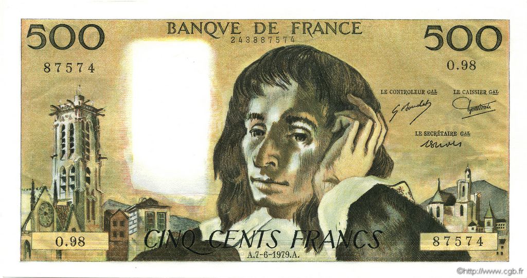 500 Francs PASCAL FRANCE  1979 F.71.19 NEUF
