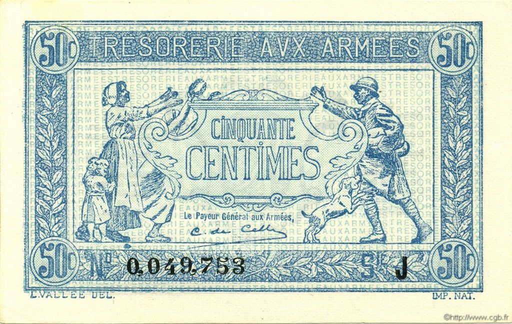 50 Centimes TRÉSORERIE AUX ARMÉES 1917 FRANCE  1917 VF.01.10 NEUF