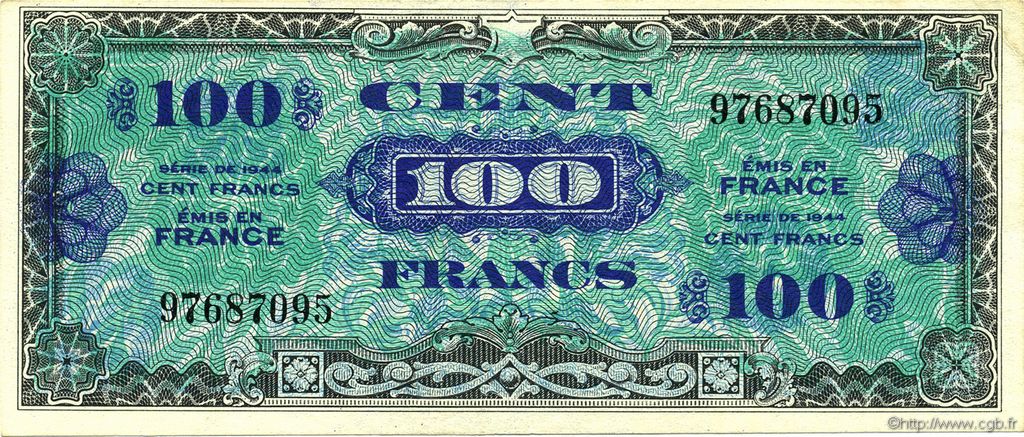 100 Francs Drapeau FRANCE  1944 VF.20.01 SUP+