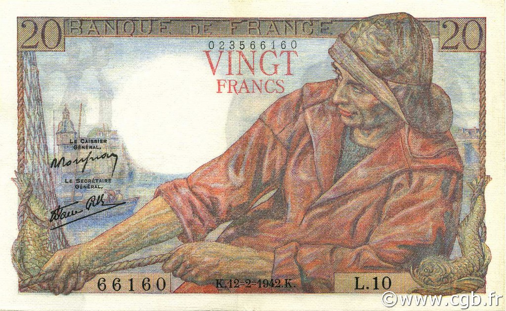 20 Francs PÊCHEUR FRANCE  1942 F.13.01 SUP+