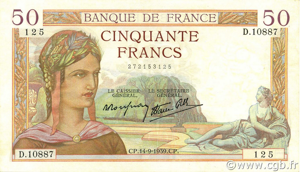 50 Francs CÉRÈS modifié FRANCE  1939 F.18.30 SPL