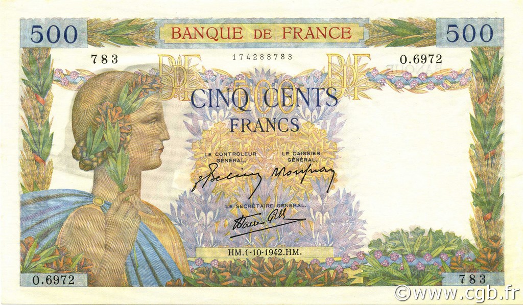 500 Francs LA PAIX FRANCE  1942 F.32.41 pr.NEUF