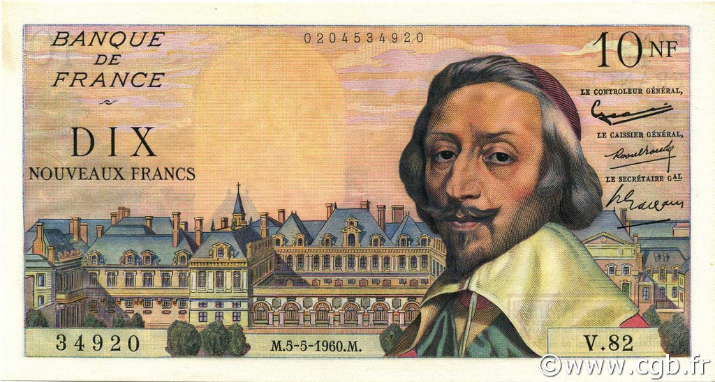 10 Nouveaux Francs RICHELIEU FRANCE  1960 F.57.07 SUP+