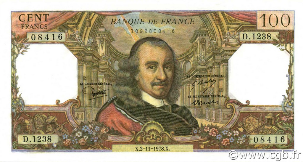 100 Francs CORNEILLE FRANCE  1978 F.65.64 pr.NEUF