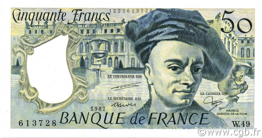 50 Francs QUENTIN DE LA TOUR FRANCE  1987 F.67.13 SUP+