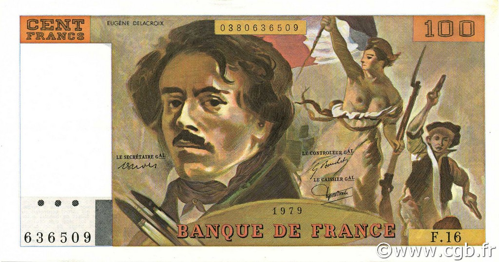 100 Francs DELACROIX modifié FRANCE  1979 F.69.02c SUP à SPL