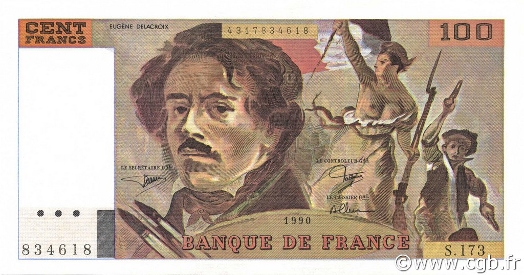 100 Francs DELACROIX imprimé en continu FRANCE  1990 F.69bis.02c NEUF