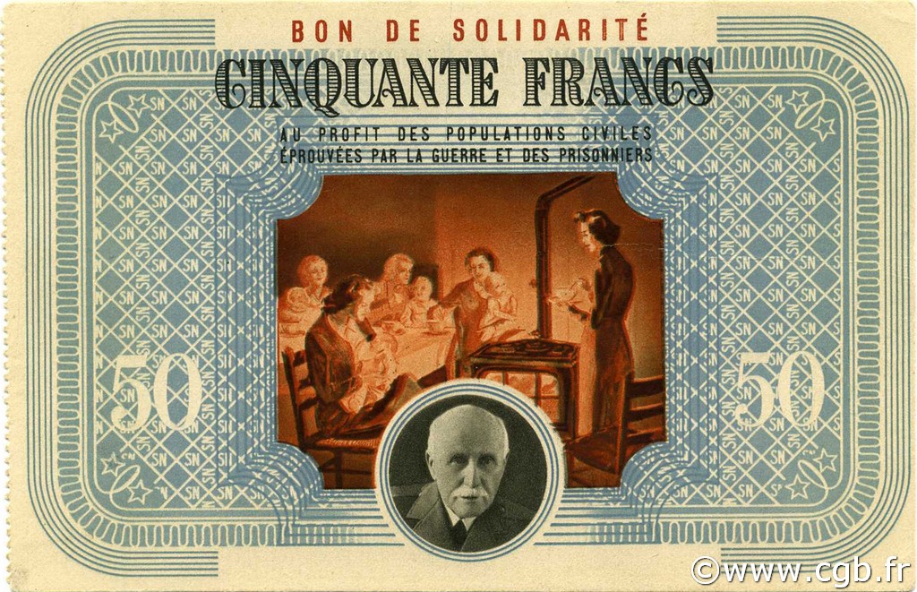 50 Francs BON DE SOLIDARITE FRANCE Regionalismus und verschiedenen  1941 KL.09 fST