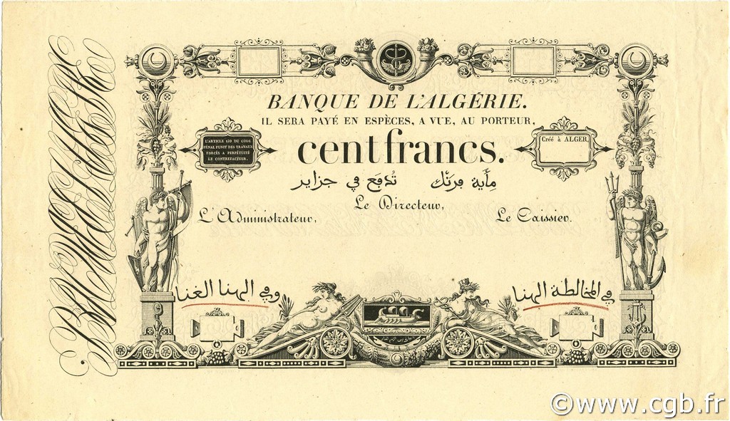 100 Francs Essai ALGÉRIE  1852 P.010s SPL