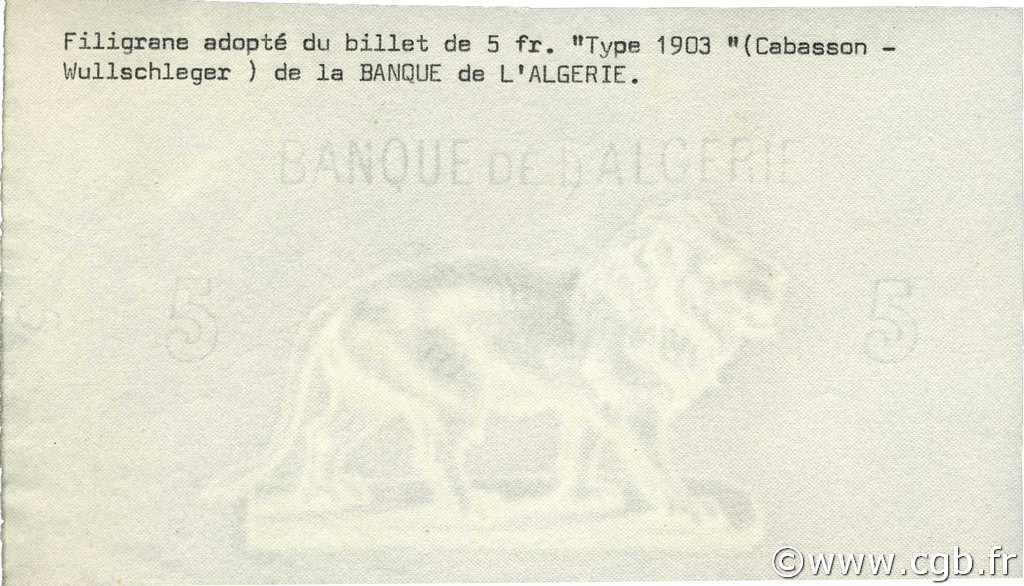5 Francs ALGÉRIE  1903 P.071- NEUF