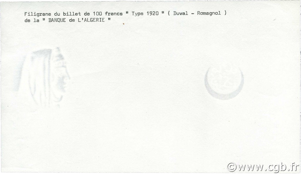100 Francs ALGÉRIE  1920 P.-(081) NEUF