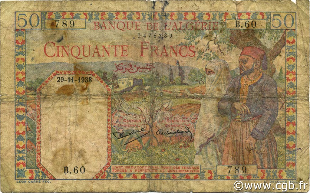 50 Francs ALGÉRIE  1938 P.084 B