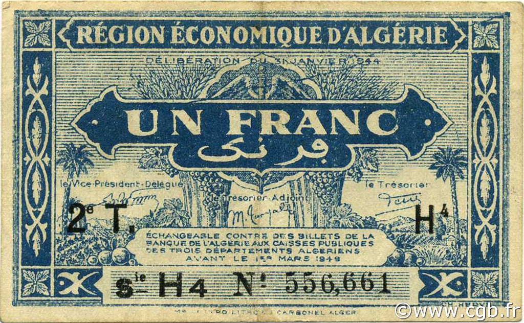 1 Franc ALGÉRIE  1944 P.101 SUP