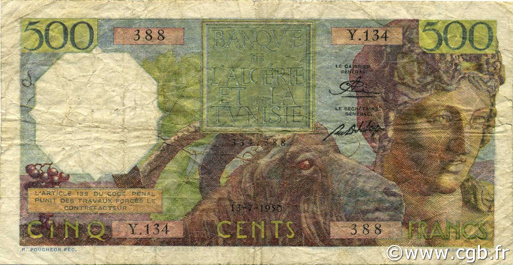 500 Francs ALGÉRIE  1950 P.106 TB