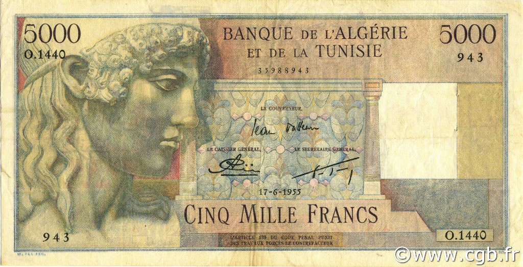 5000 Francs ALGÉRIE  1955 P.109b TTB+